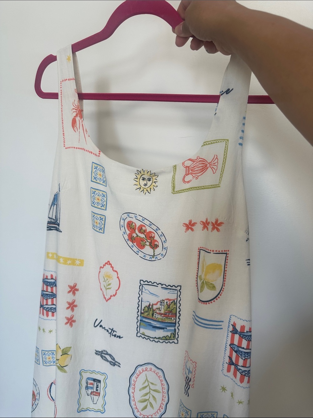 NWT Primark size 10 summer postcard dress Cream Sleeveless Vacation Print